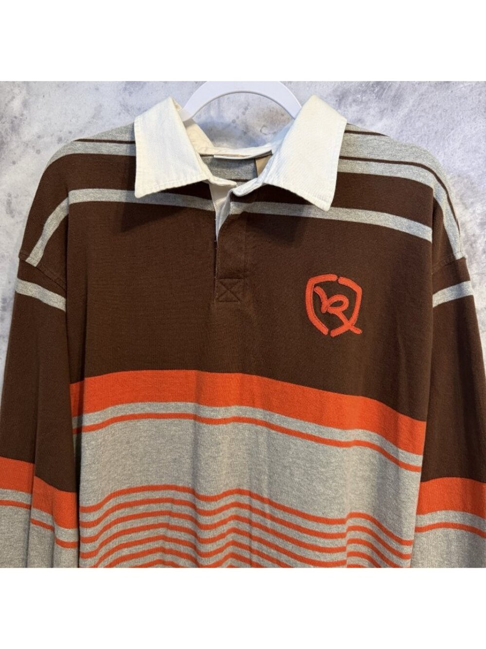 Vintage Y2K Rocawear Rugby Shirt Mens 3XL Brown Striped Long Sleeve